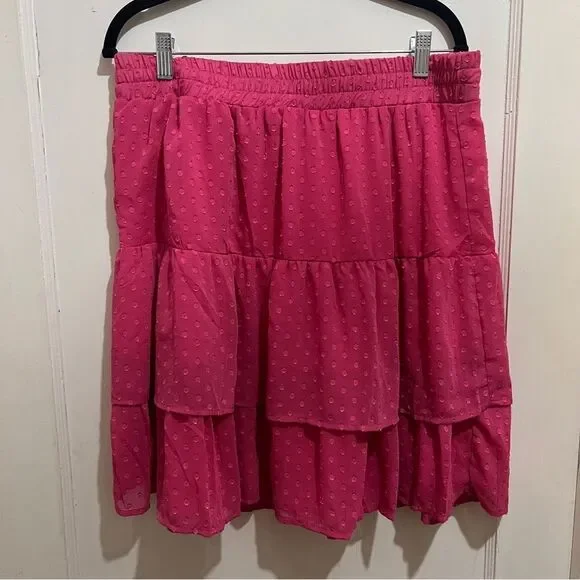 HAVER London Women's XL Hot Pink Tiered Ruffle Mini Skirt Balletcore - Picture 3 of 7